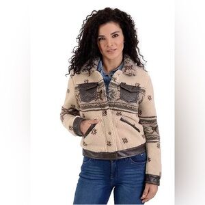 Wrangler Women's Cream and Brown Faux -Shearling Jacket Size Med NWT